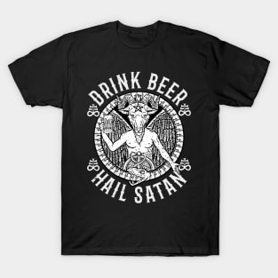 Drink Beer Hail Satan I Satanic Baphomet graphic T-Shirt